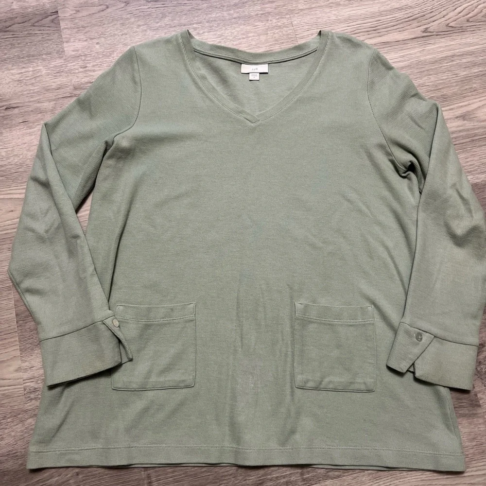 J Jill Sweater Womens V Neck Pullover Green Knit Pocket Casual Size M - Picture 2 of 6